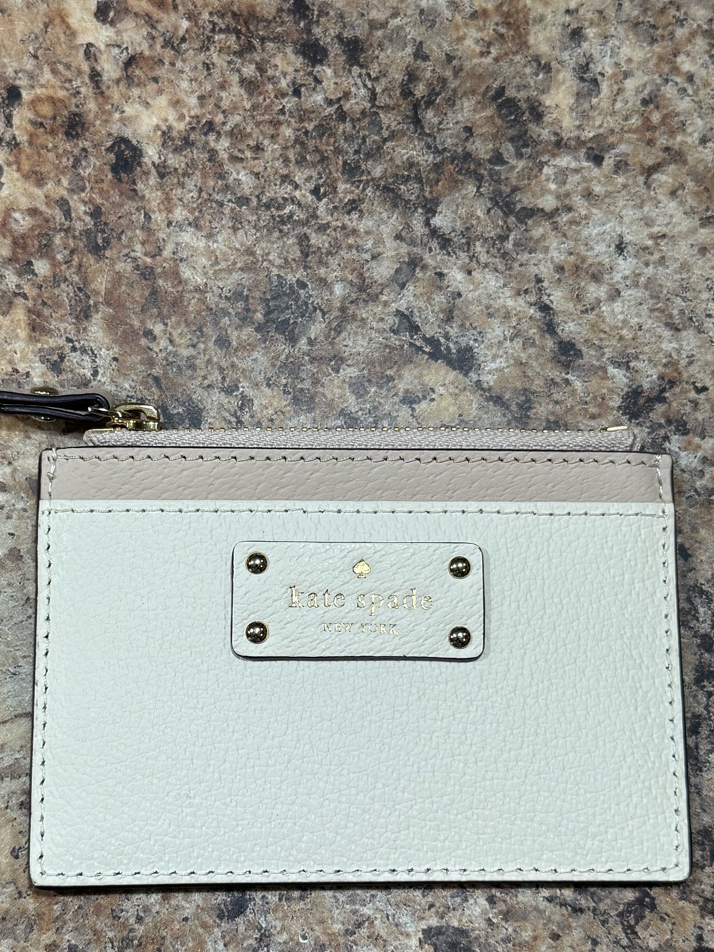 kate spade Cream and Tan Leather Card Zip Wristlet